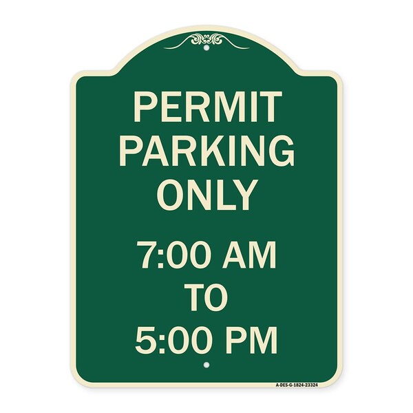 Permit Parking 7-00 Am to 5-00 Pm Heavy-Gauge Aluminum Architectural Sign, 24" x 18", G-1824-23324